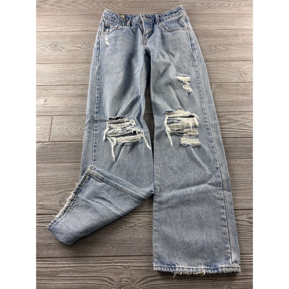Levi's Denim - Levis Premium Low Loose Distressed Wide Leg Jeans Light Wash Blue 25